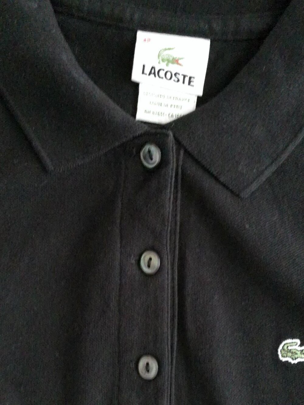 LACOSTE NWOT Long Sleeve collared 1/4 Button-Up Black w/Logo Tee L - Picture 5 of 10